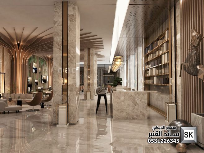 تصميم و تنفيذ فنادق و لوبي إستقبال و صالات أفراح فخمة