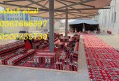 تأجير كنب جلد أبيض ، طاولات طعام مع كراسي ، طاولات