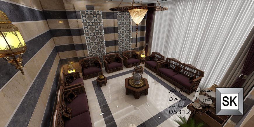 تصميم و تنفيذ ديكور مجالس دمشقية فخمة في الرياض