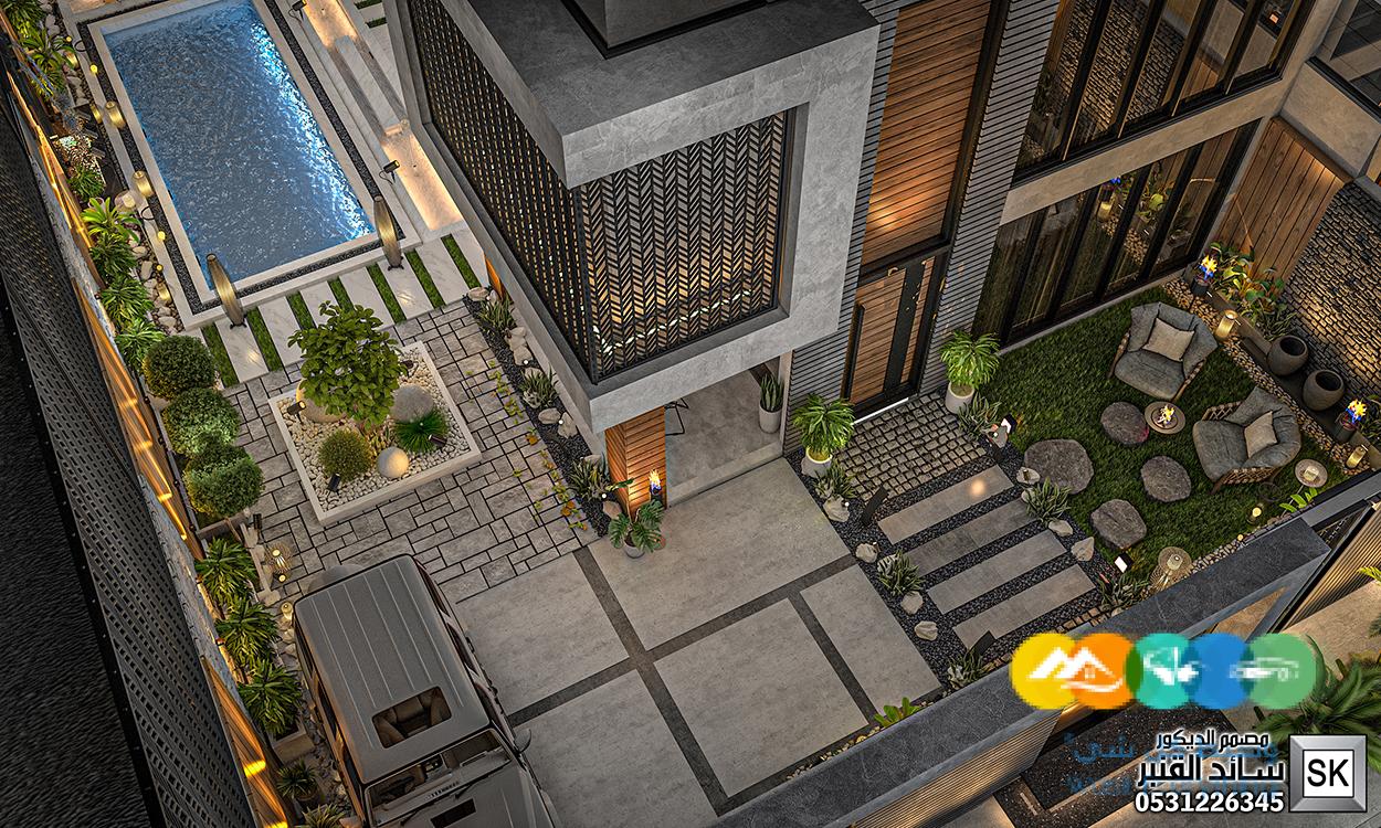 تصميم و تنفيذ لاندسكيب منزلي فاخر في الرياض