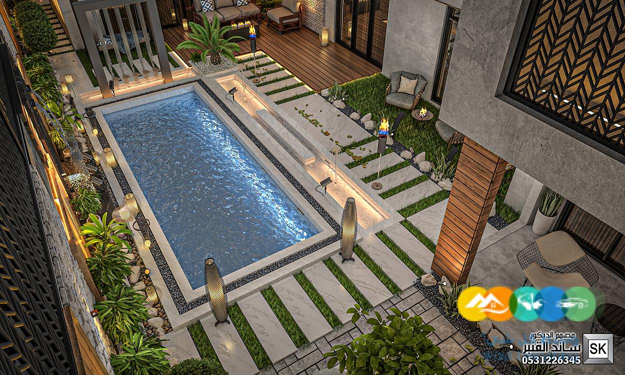 تصميم و تنفيذ لاندسكيب منزلي فاخر في الرياض