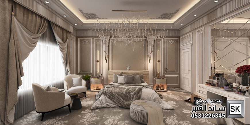 تصميم داخلي دور أرضي نيوكلاسيك فاخر في الرياض
