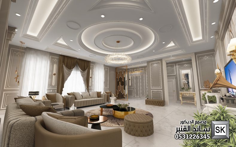 تصميم داخلي دور أرضي نيوكلاسيك فاخر في الرياض