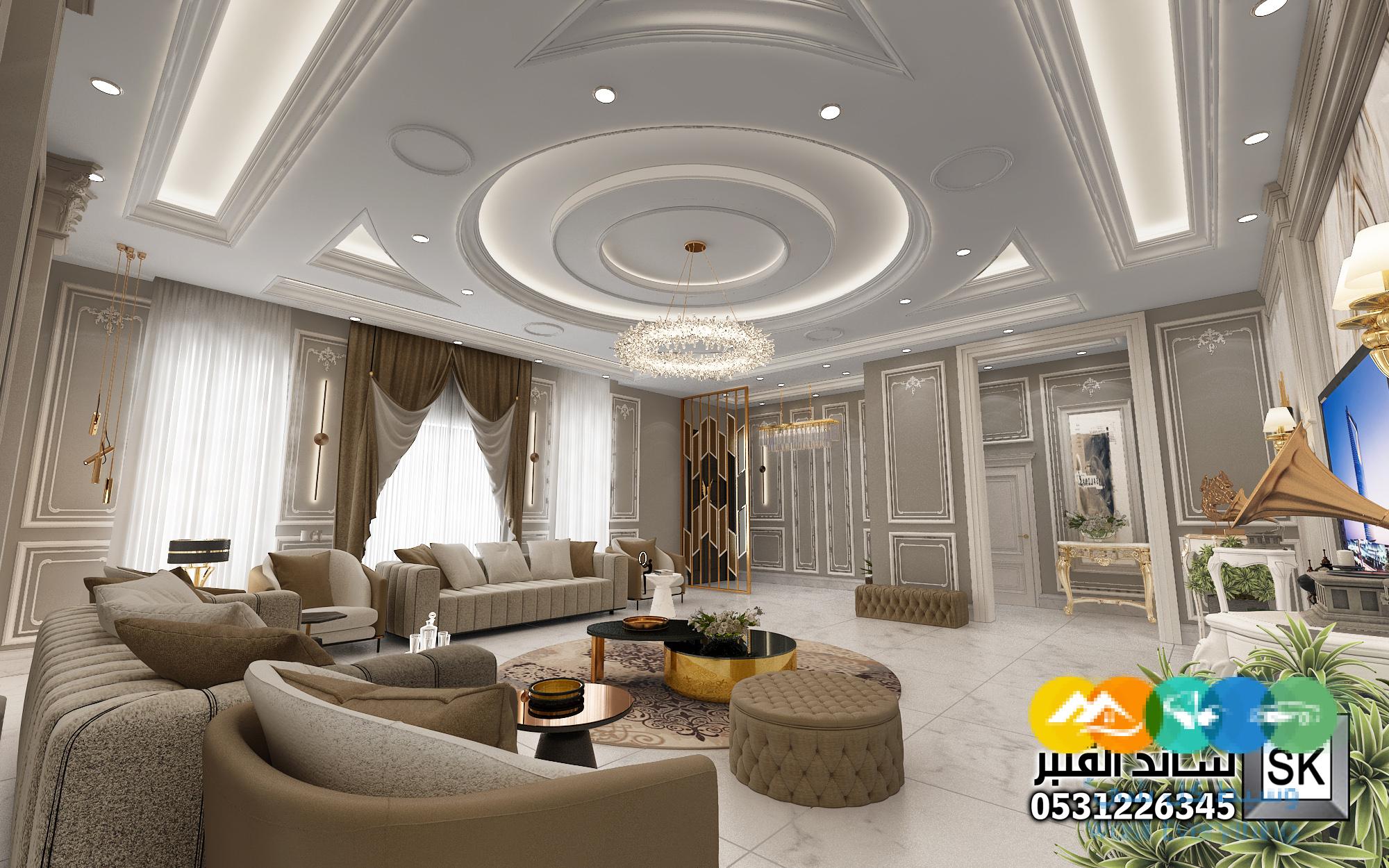 تصميم داخلي دور أرضي نيوكلاسيك فاخر في الرياض