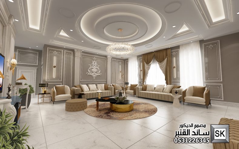 تصميم داخلي دور أرضي نيوكلاسيك فاخر في الرياض
